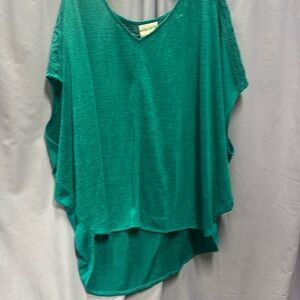 2X/3X turquoise batwing sleeves with lace shoulders and high low hemline